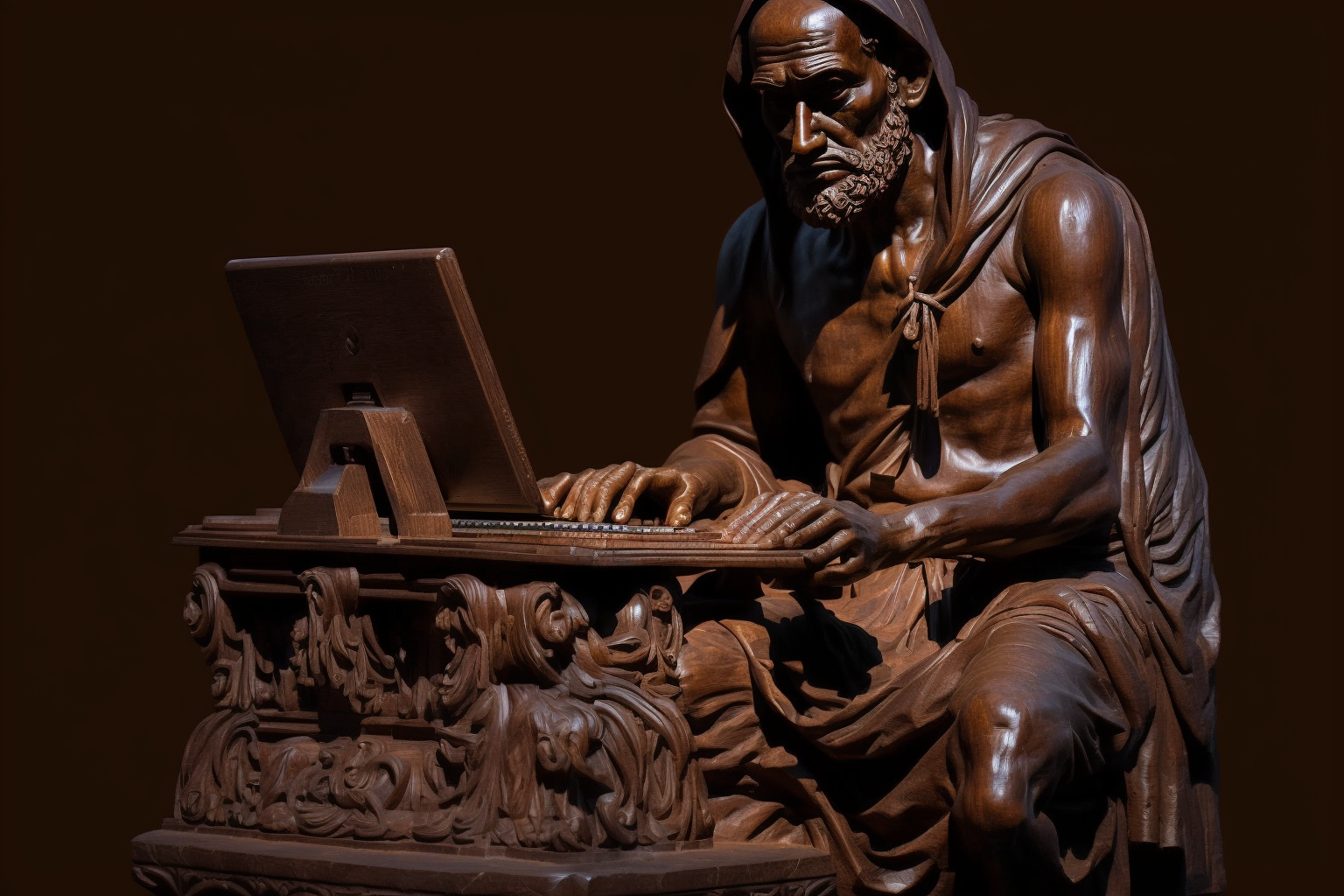 Image depicting a marketer carved of wood.