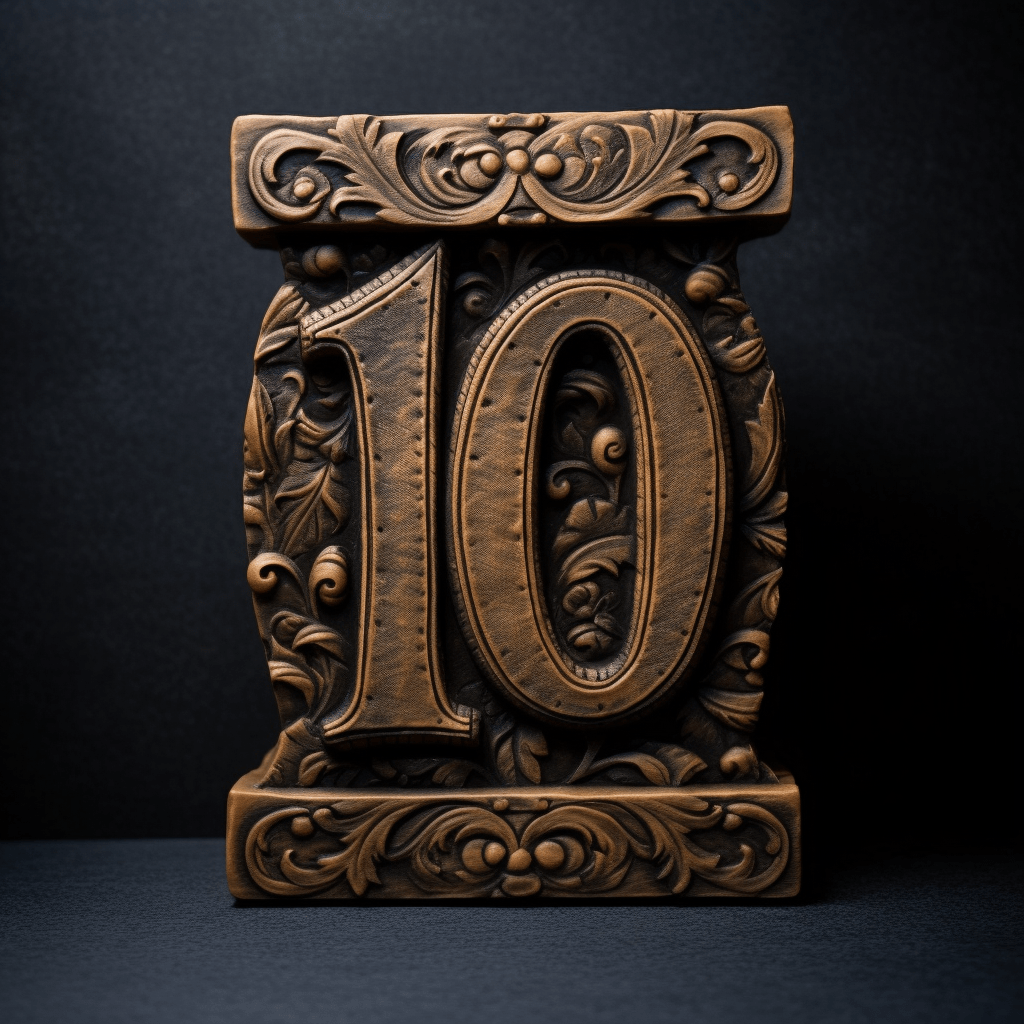 the number 10 carved out of wood