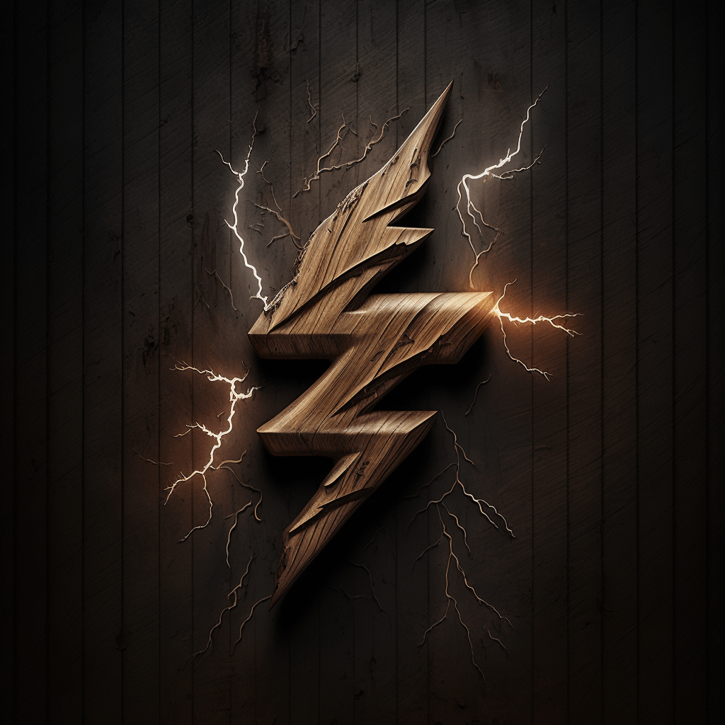 Lightning Bolt Carved From Wood on a dark background